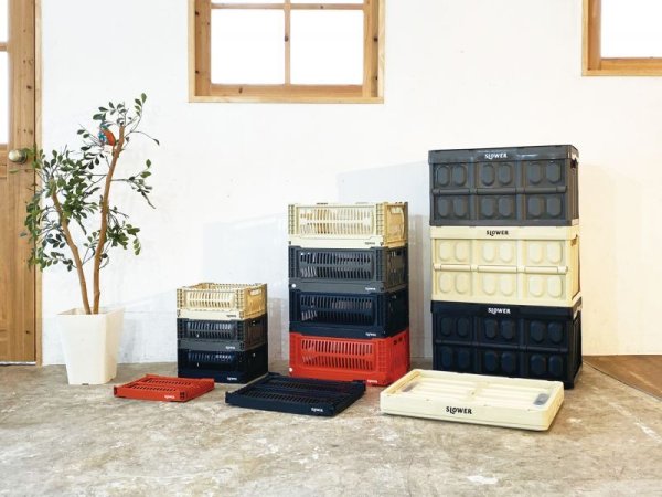 画像2: スロウワー フォールディング コンテナ 折りたたみボックス クリーム サンド バスク  Lサイズ (2)