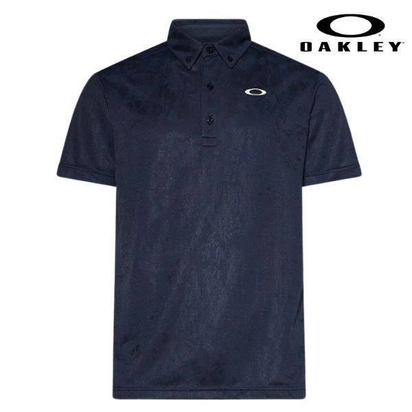 画像1: オークリー ジャガード ボタンダウン ポロシャツ ネイビー OAKLEY Enhance SS Polo Jacquard 13.0 Foggy Blue (1)