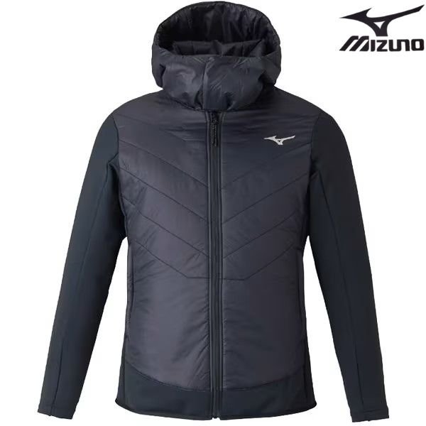 画像1: ミズノ 中綿入 ミドルジャケット IMIZUNO NSULATION JACKET ブラック フード取り外し式 (1)