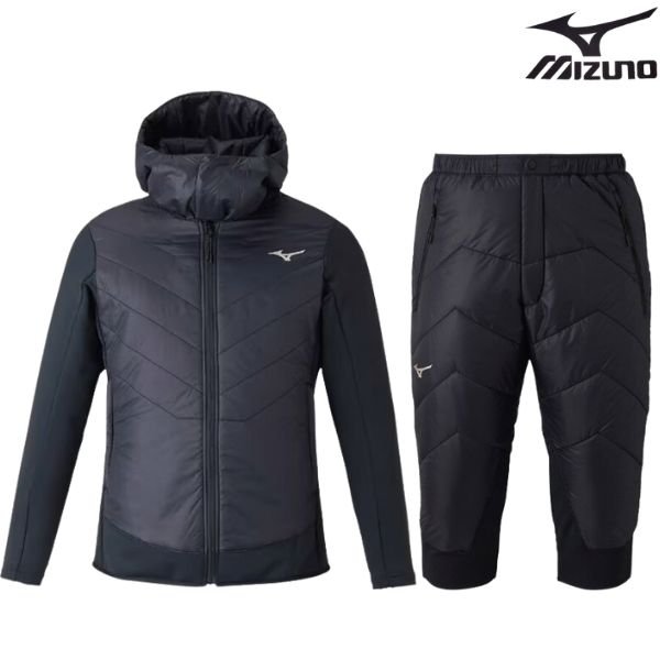 画像1: ミズノ MIZUNO 中綿入 ミドルジャケット ＆ ミドルパンツ セット INSULATION MIDDLE ブラック フード取り外し式 (1)