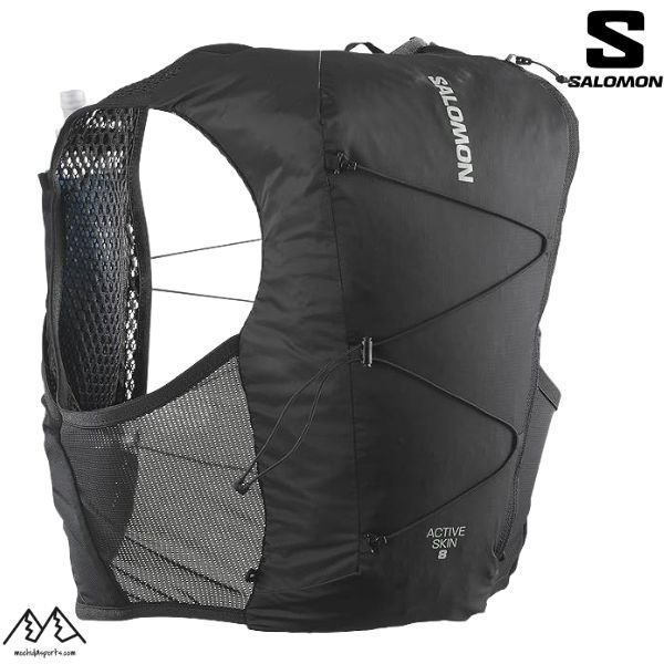 画像1: サロモン ハイドレーション ベスト バックパック ランニングベスト フラスク付 ブラック SALOMON ACTIVE SKIN 8SET  (1)