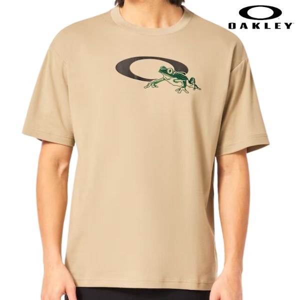 画像1: オークリー プリント Tシャツ カエル ベージュ 吸汗速乾 UVカット OAKLEY Enhance Qdc SS Tee Frog Icon 3.0 Seneca Rock  (1)