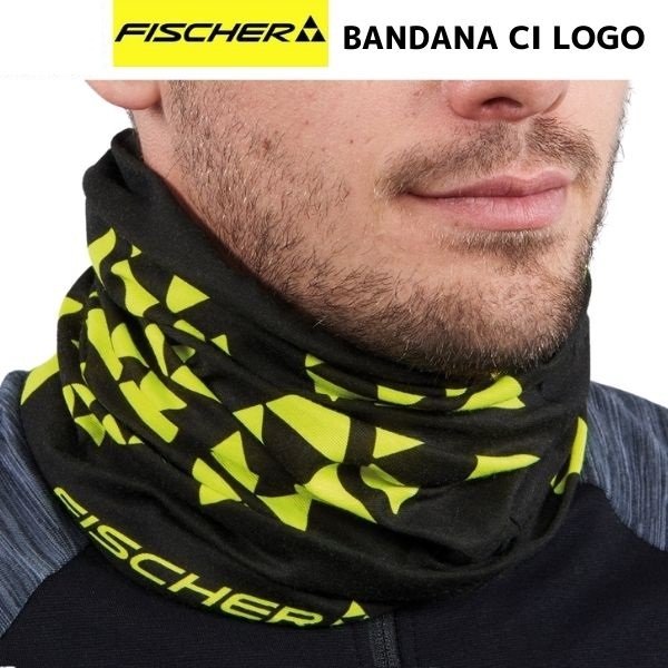 画像1: フィッシャー ネックチューブ バンダナ ブラック イエロー FISCHER BANDANA CI LOGO KY (1)