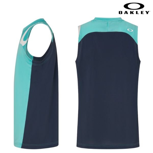 画像2: オークリー タンクトップ ノースリーブ シャツ ライトブルー/ネイビー 接触冷感 OAKLEY Enhance Tech Cold Ns Crew 2.0 Teal Blue (2)