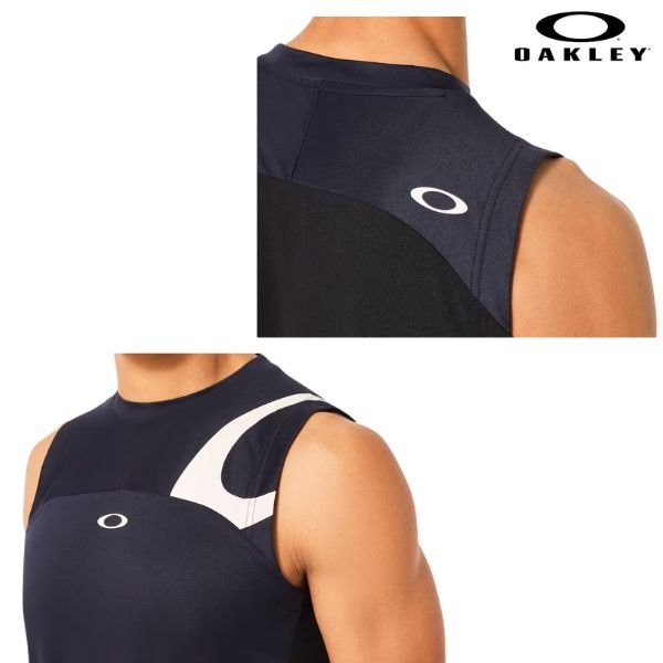 画像3: オークリー タンクトップ ノースリーブ シャツ ネイビー 接触冷感 OAKLEY Enhance Tech Cold Ns Crew 2.0 Fathom (3)