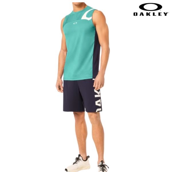 画像4: オークリー タンクトップ ノースリーブ シャツ ライトブルー/ネイビー 接触冷感 OAKLEY Enhance Tech Cold Ns Crew 2.0 Teal Blue (4)