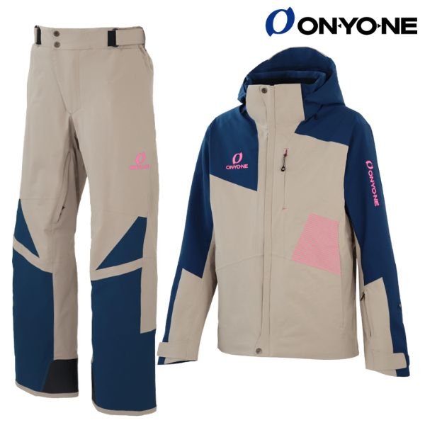 画像1: オンヨネ デモ チーム スキーウエア サンド ネイビー Mサイズ ONYONE DEMO TEAM OUTER JACKET & PANTS V.SAND×NAVY ONJ97400 186688 ONP97450 186688 (1)