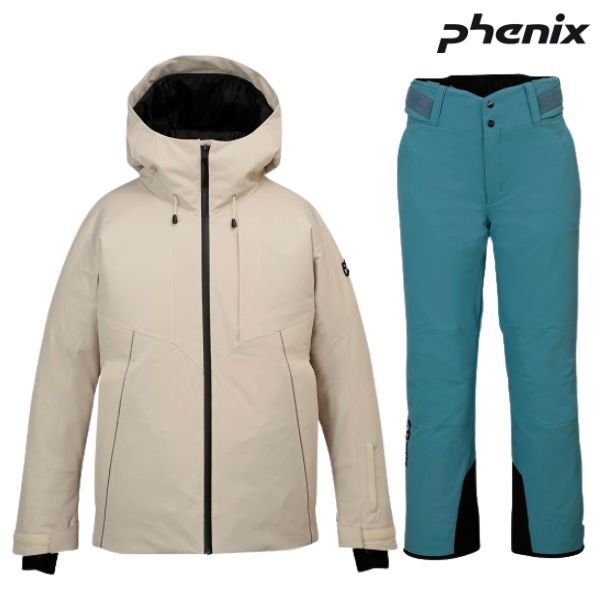 画像1: フェニックス スキーウエア ベージュ ターコイズ Sサイズ PHENIX TEAM BLOCK Jacket BEIGE TEAM BLOCK Pants TURQUOISEBLUE (1)