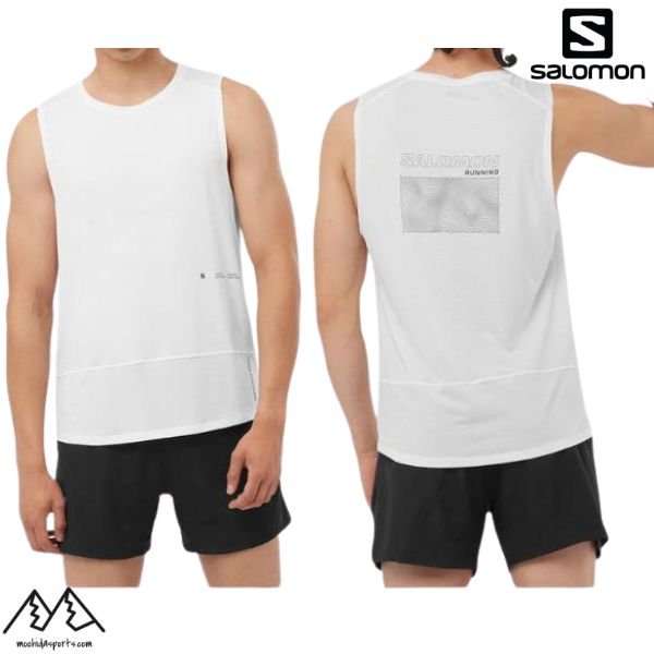 画像1: サロモン ランニングタンクトップ ノースリーブ ホワイト SALOMON CROSS RUN TANK GFX WHITE (1)