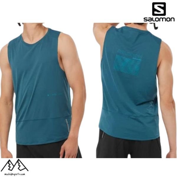 画像1: サロモン ランニングタンクトップ ノースリーブ ブルー SALOMON CROSS RUN TANK GFX DEEP DIVE (1)