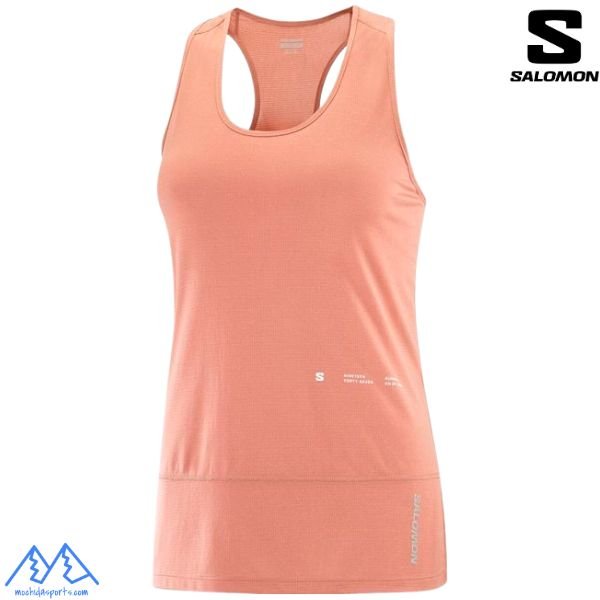 画像1: サロモン レディース ランニングタンクトップ ノースリーブ ピンク SALOMON CROSS RUN TANK GFX LIGHT MAHOGANY 女性用 トレラン ランニング  (1)