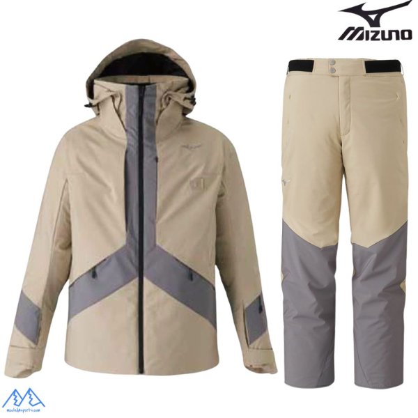 画像1: ご予約商品 ミズノ スキーウエア トラバーチンベージュ クワイエットシェイドグレー MIZUNO DEMO SOLID SKI PARKA + DEMO SOLID SKI PANTS (1)