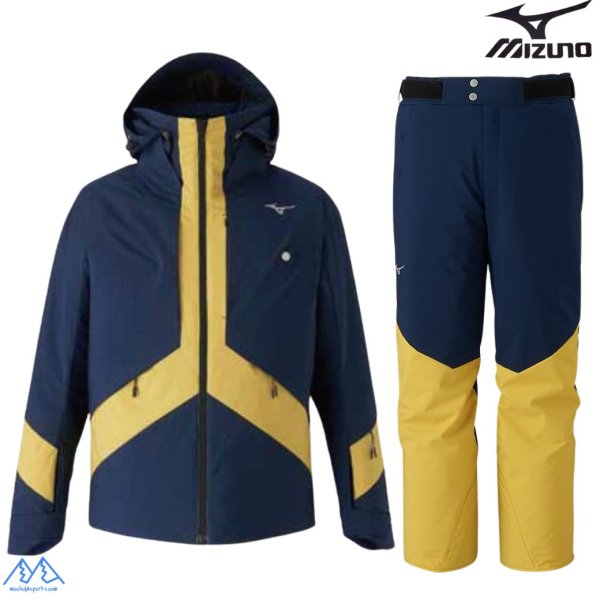 画像1: ご予約商品 ミズノ スキーウエア ブラックアイリスネイビー サルファーイエロー  MIZUNO DEMO SOLID SKI PARKA + DEMO SOLID SKI PANTS (1)