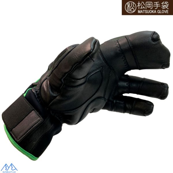 画像2: 松岡手袋 マツオカ 4本指 レーシング スキーグローブ エルゴグリップ ナックルパッド MATSUOKA RACING SKI GLOVE ERGOGRIP ブラック グリーン (2)