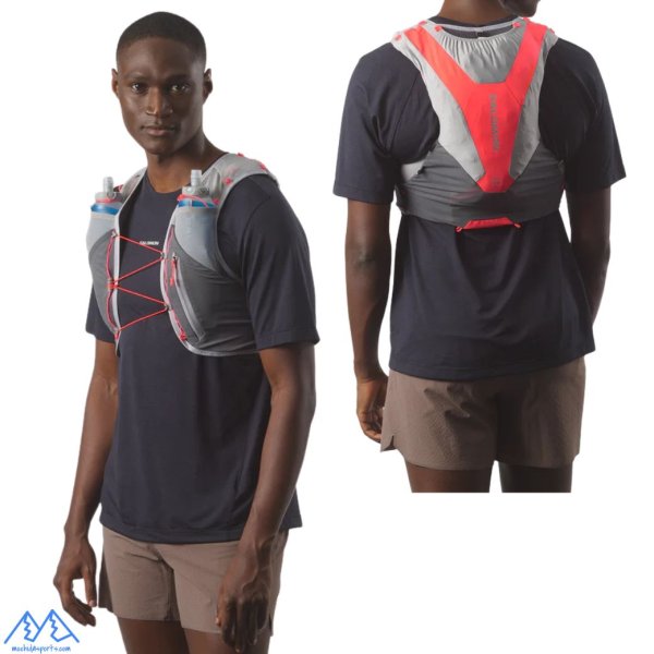 画像3: サロモン ランニングベスト フラスク付 バックパック SALOMON ADV SKIN 5 CASTELROCK / ALLOY / NEON FLAME グレー ネオン アドバンスドスキン5 ランニングバッグ トレラン (3)