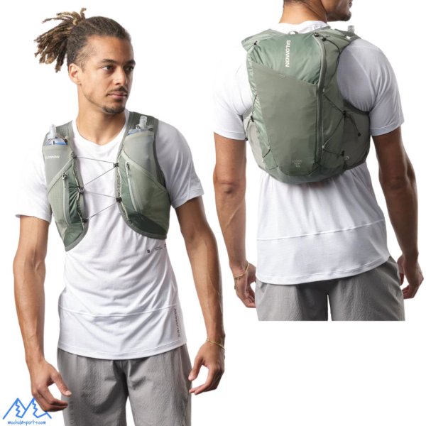 画像3: サロモン ランニングベスト フラスク付 バックパック SALOMON ACTIVE SKIN 12 Laurel Wreath / Lily Pad / ALOE WASH グリーン アクティブスキン12 ランニングバッグ トレラン (3)