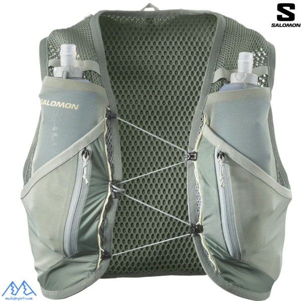 画像2: サロモン ランニングベスト フラスク付 バックパック SALOMON ACTIVE SKIN 12 Laurel Wreath / Lily Pad / ALOE WASH グリーン アクティブスキン12 ランニングバッグ トレラン (2)