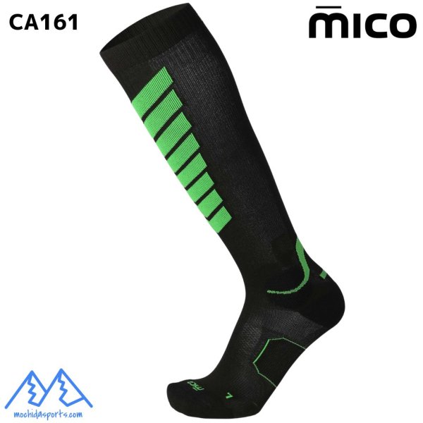 画像1: ご予約商品 ミコ 161 薄手 スキーソックス ブラック グリーン MICO CA-161 160 OXI-JET SKI TOURING BLACK GREEN (1)