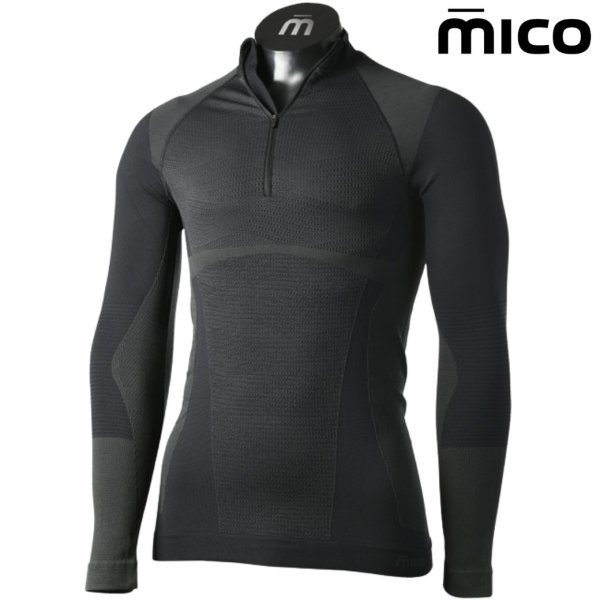 画像1: ご予約商品 ミコ アンダーシャツ ハーフジップ セカンドスキン WARM CONTROL ベースレイヤー ブラック mico Man Zip-neck  IN-1852 MICO (1)
