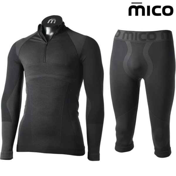 画像1: ご予約商品 ミコ アンダーシャツ & タイツ セカンドスキン WARM CONTROL ベースレイヤー ブラック mico IN-1852 CM-1854 MICO (1)