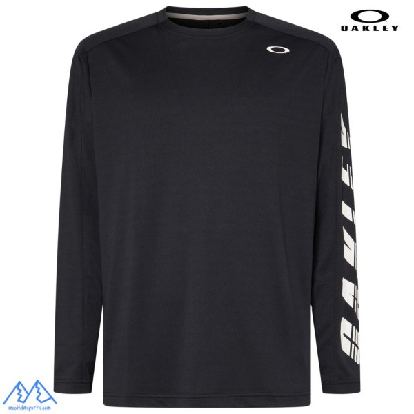 画像1: オークリー ロングスリーブ Tシャツ ロンT 長袖  吸湿 発散 速乾 ブラック OAKLEY Slant Logo Print L/S Tee 12.0 blackout (1)