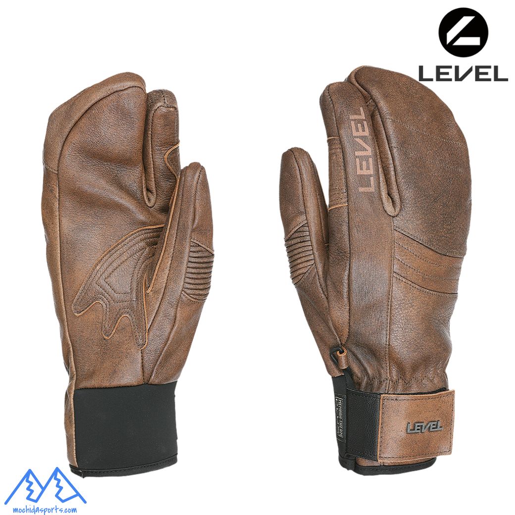 ご予約商品 レベル 3本指 スキーグローブ 防水 山羊革 ブラウン LEVEL REXFORD TRIGGER scottish brown